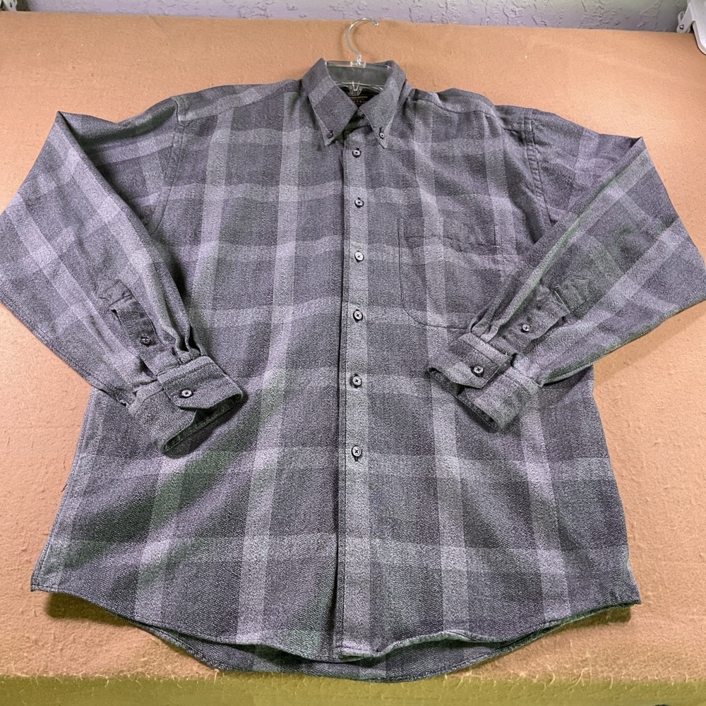 Gitman Bros Nordstrom Mens Gray Plaid Herringbone Cotton Button Down Shirt M